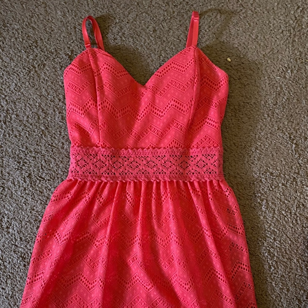 Hot Pink short laced dress with heart neckline